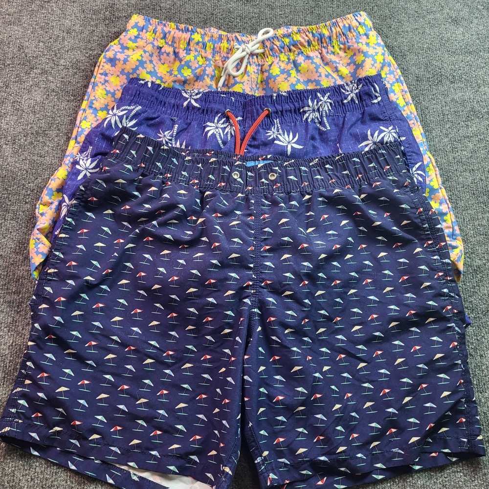 Mens Swim Trunks Lot of 3 Floral Palm Tree Umbrella Blue‎ Pink Size Large